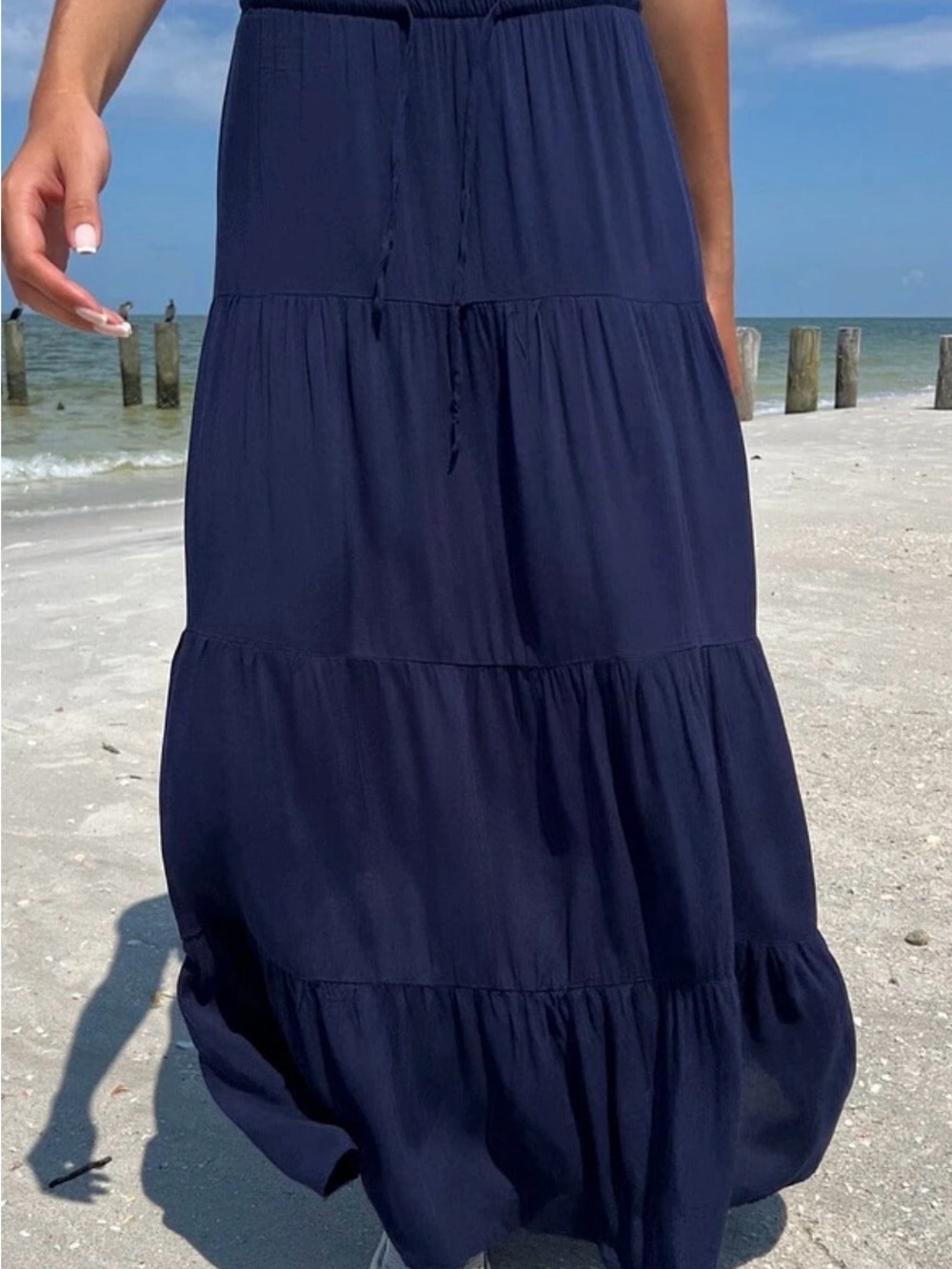 Brandy Melville Navy Blue Textured Maxi Skirt